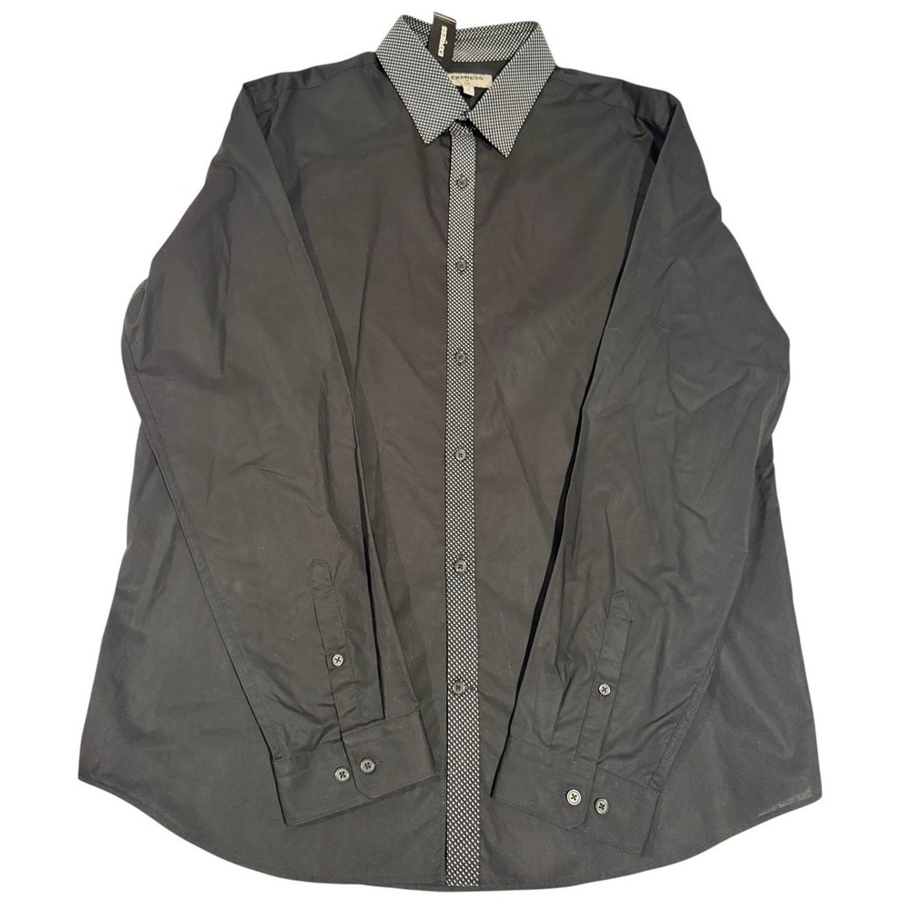 NWT Express Men's Slim Fit Button Down Dress Shirt‎ Black XL